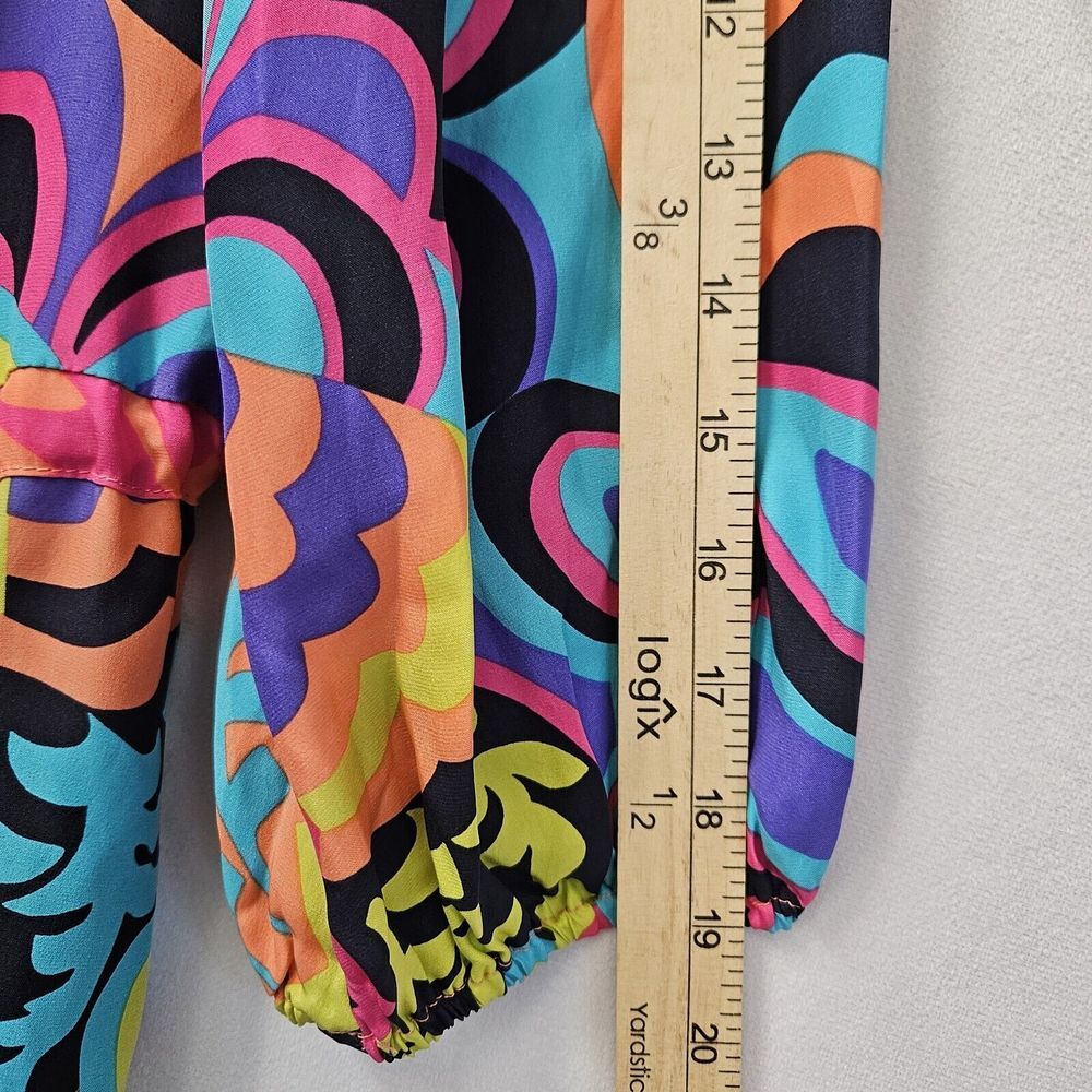 Alice Trixie Dress S 100% Silk Multicolor Abstract Tie Waist Mini‎ Boho Coastal - Picture 6 of 13